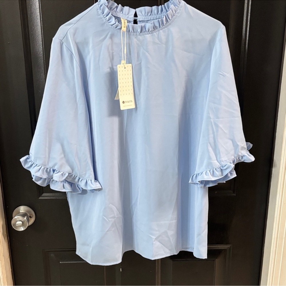 NWT Light Blue Ruffle Sleeve Top size large